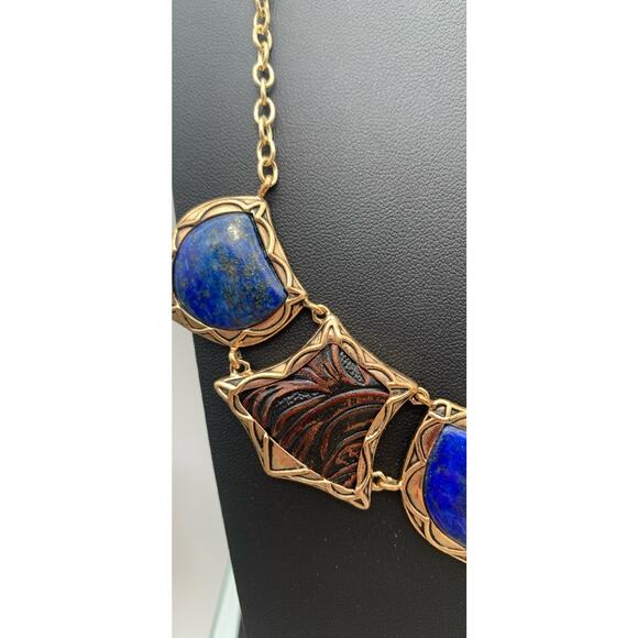 Barse Lapis Lazuli & Tooled Leather Necklace Etruscan Style, Up To 19" Long - Picture 4 of 8